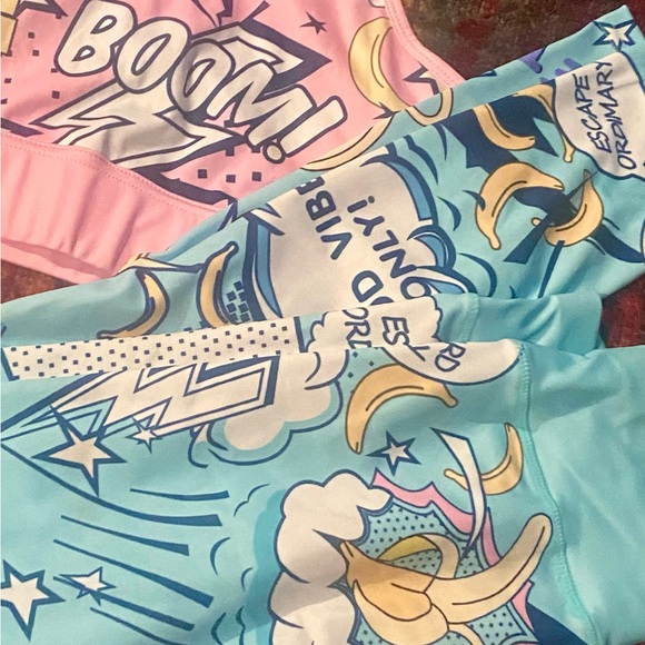 NEW M Women’s Set Athletic Yoga Work out Bra Top Pants Writing Girl Power! Boom! - Picture 2 of 2